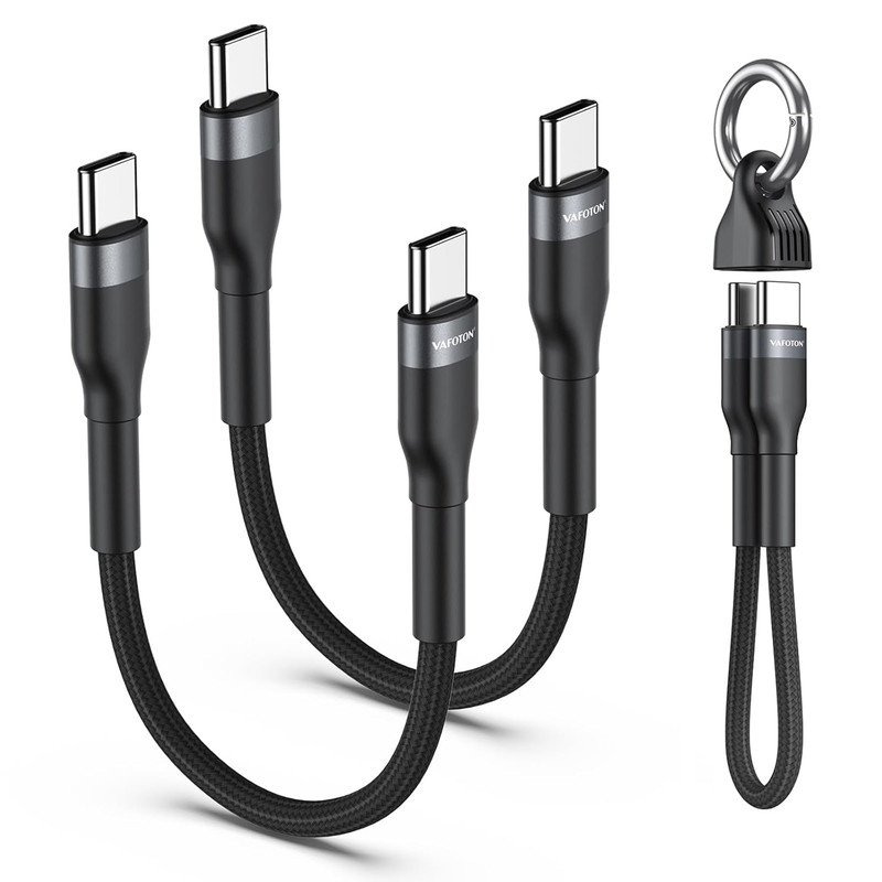 PD 60W Short USB C Cable , Keychain 6 Inch USB C Cable/Nylon Braided Type C