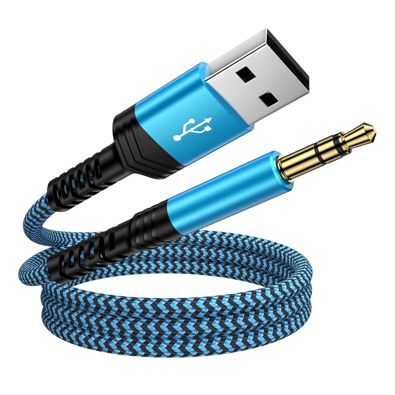 USB a to 3.5Mm Audio Aux Cable,Braided 3FT USB Male to AUX Male Jack Adapter TRS