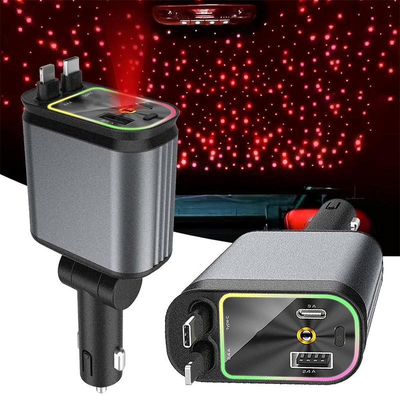 120W Car Charger Star Night Light Fast Charging Cigarette Lighter USB Adapter AU