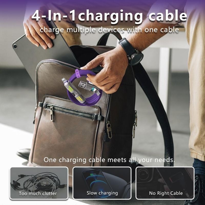 Bulk Lot 15/ 4-in-1 Fast USB Charging Cable, 240W, 3.3ft, USB A/C to C/Lighting gallery