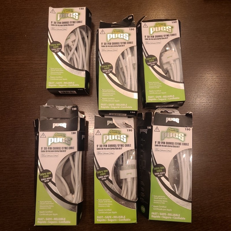 Pack of 6. 9 Ft 30 Pin Charge Sync Cable Ipod Ipad