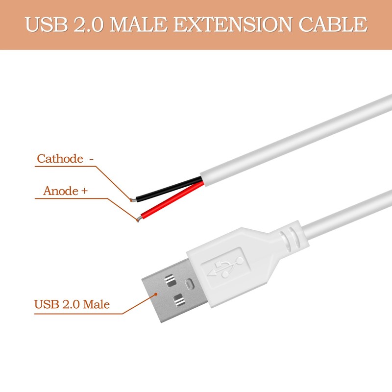 24AWG USB 2.0 Male 2 Pin Bare Wire Pigtail Cable, 5V 2A USB Extension Cable O... gallery