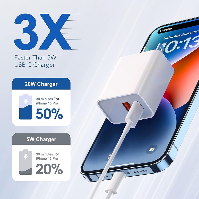 For iPhone 14 13 12 11 20W Fast Charger Block USB Type C Wall Power Adapter Lot gallery