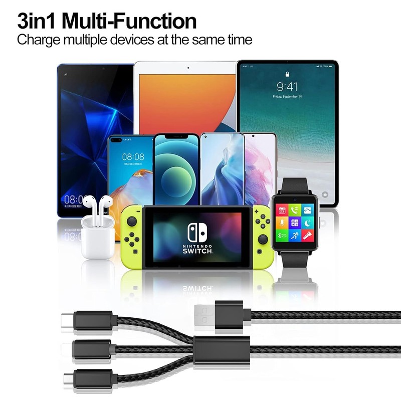 Multi Charging Cable, 4Pack/4FT 3 in 1 Fast Charging Cord Adapter with USB-C gallery