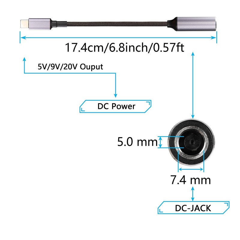 PD 100W DC 7.4mm x 5.0mm Female(7.4 x 0.6mm) Input to USB Power Charging Cabl... gallery