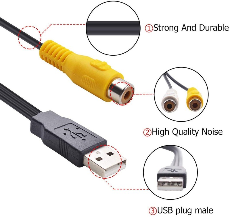 3 RCA Female to USB A Male Adapter Cable - Capture and Connect Effortlessly gallery