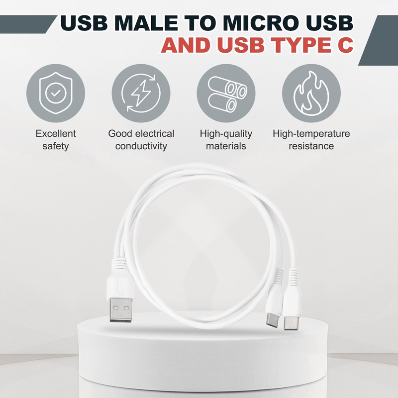 2 Pcs Multi USB A to Micro USB and USB Type C 2 in 1 Splitter 20 Inch, White gallery