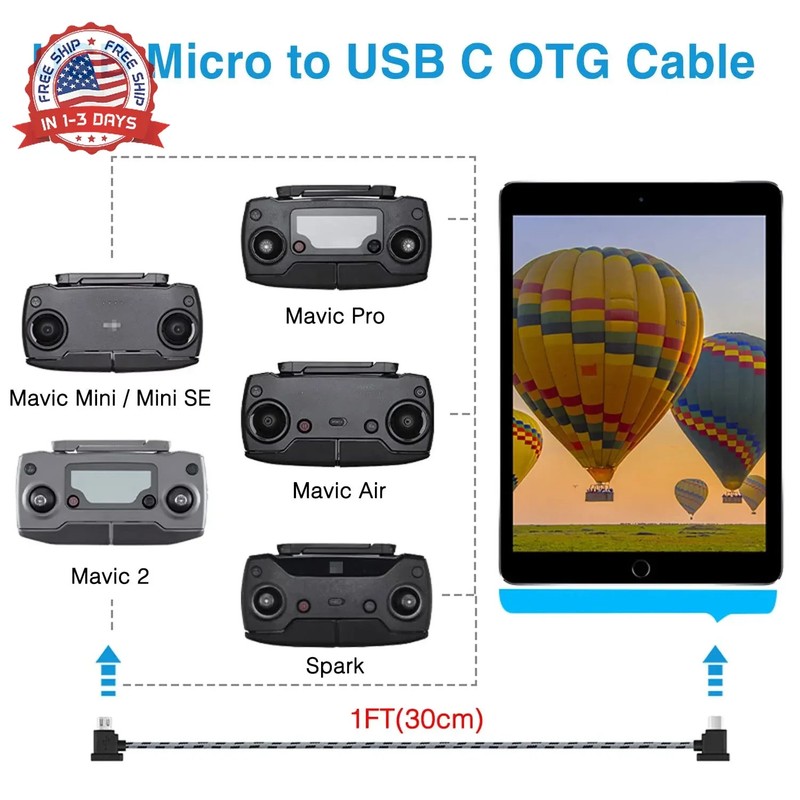 1FT Micro to USB C Remote Controller Cable for DJI Mavic Mini,Mini SE,Mavic 2 Pr gallery