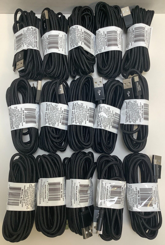 10 Ft Wireless Gear Fabric Micro USB Cable, Black, 15ct, Free Shipping!!!