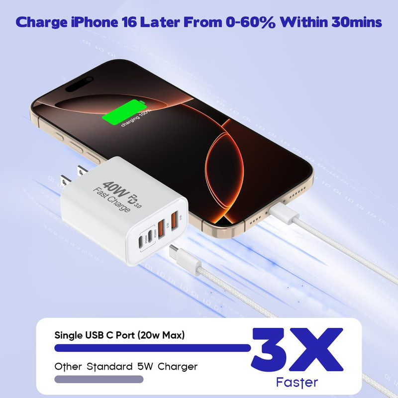 10FT Iphone 17 16 15 Pro Charger,2Pack 10Foot USB C to C Woven Cable Cord 40W US gallery