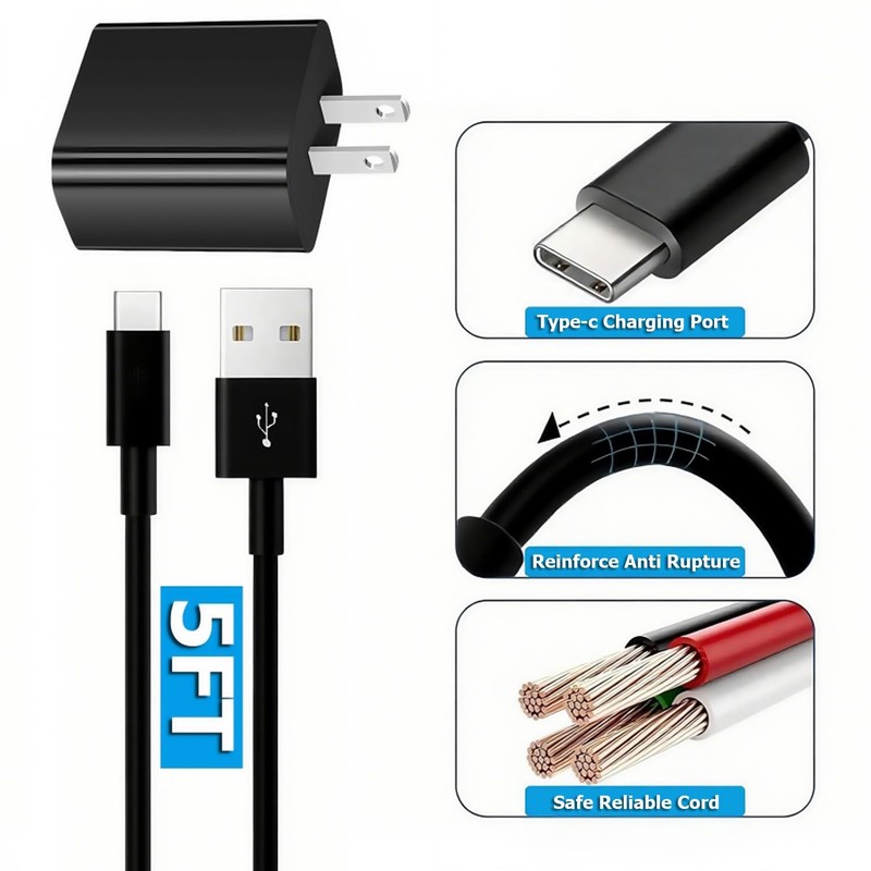 5V2A Power Adapter Wall Charger USB type C Charging Cable 5 ft Compatible for... gallery