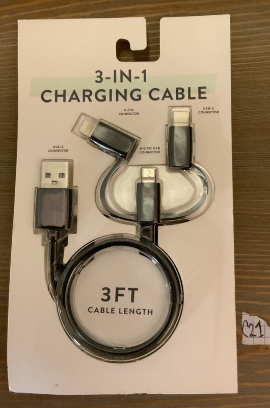 🌍 Vivitar 3 In 1 Charging Cable 3 Ft Cable Length,Black,Distressed Box,New ‼️
