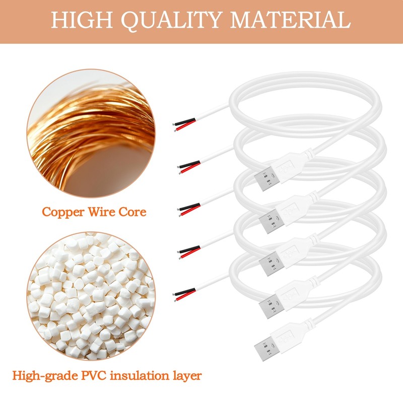 24AWG USB 2.0 Male 2 Pin Bare Wire Pigtail Cable, 5V 2A USB Extension Cable O... gallery