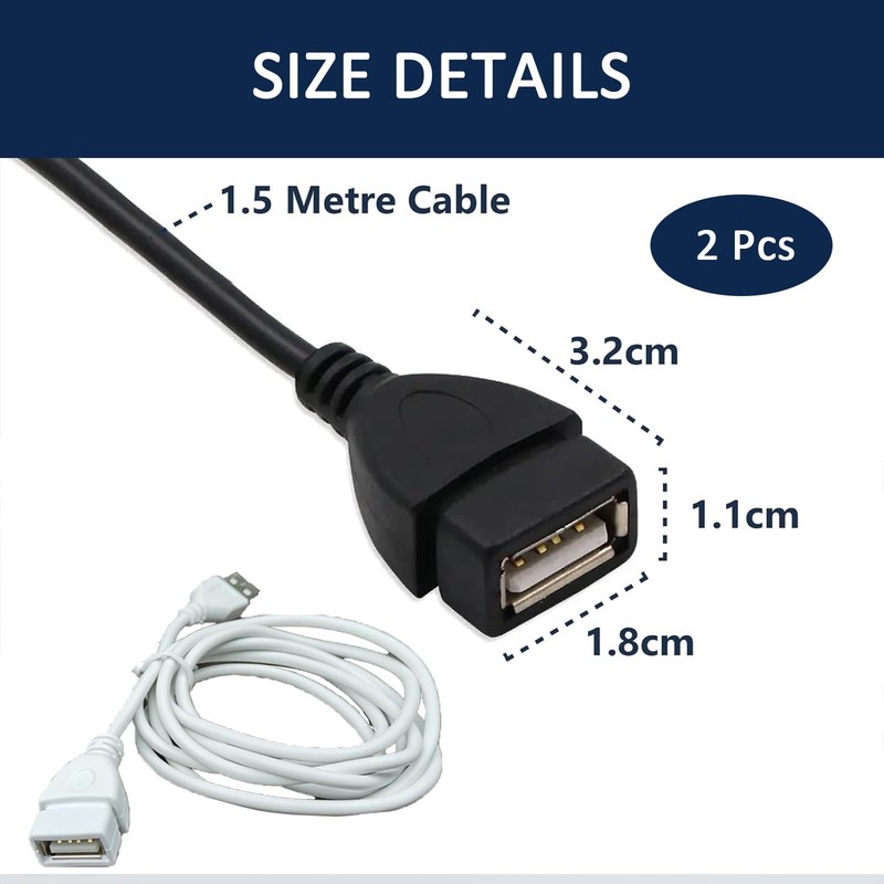 USB 2.0 Extension Cable 2 Pack 5ft Male To Female Black And White Cord Set gallery