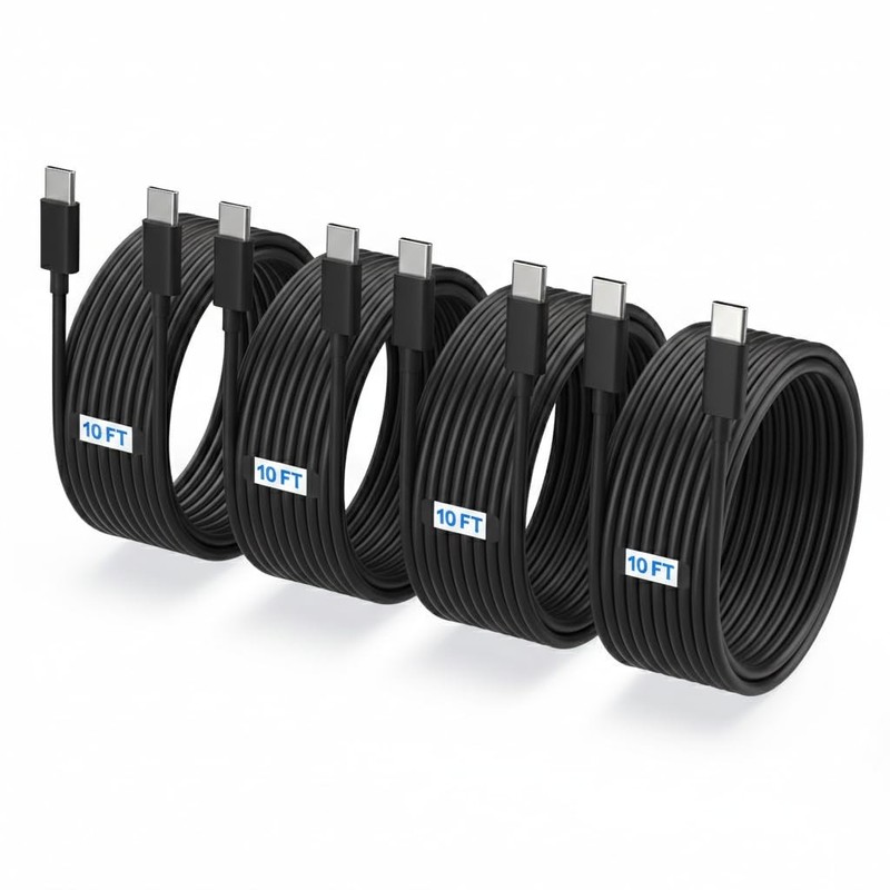 4-Pack 10ft USB-C to USB-C Fast Charging Cables (100W/5A) – Durable & Flexibl…