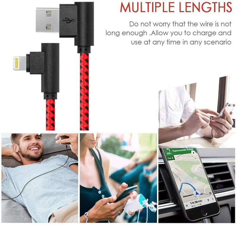 3-Pack 10FT 90 Degree Iphone Cable Fast Charger Cord Right Angle Nylon Braided gallery