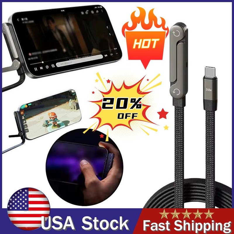 240w Fast Charging Foldable Bracket Data Cablewith Built-in Holder Black HO T