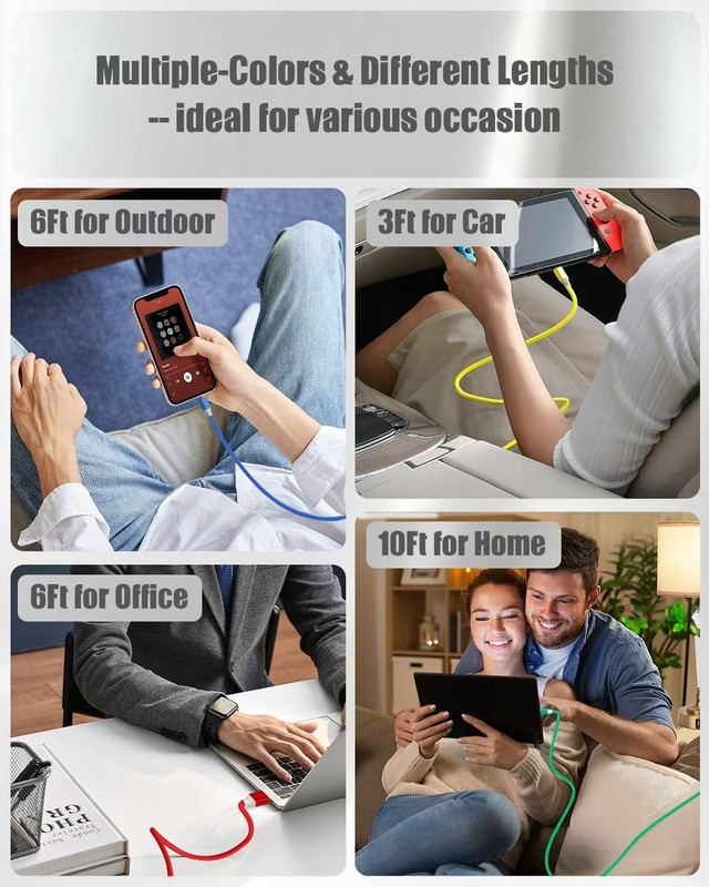 USB Charger Cable, 6Pack 3/3/6/6/6/10FT 3.1A Charger Fast Charging Braided US... gallery