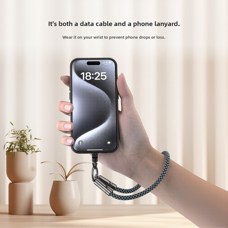 Phone Wrist Lanyard Featuring Integrated 240W USB-C Cable for Charging and Data gallery