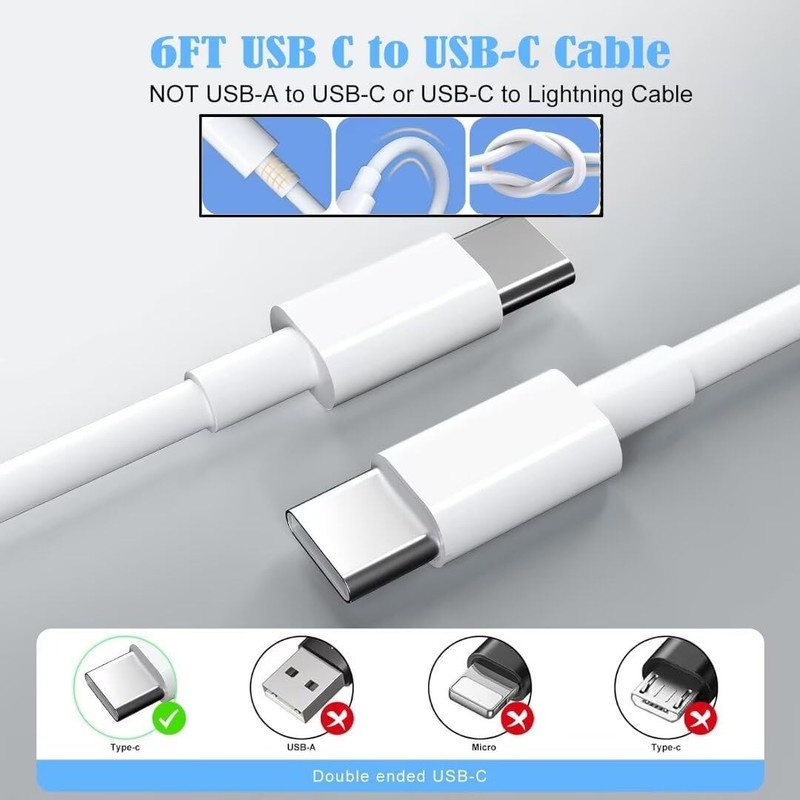 iPhone 17/16/15 Charger, USB C 2Pack 20W Type 6FT(2Pack C-C), White gallery