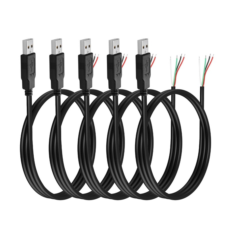 5 PCS USB A Male 2 Pin Bare Wire 22AWG 2.0 Plug Open End Extension DIY Cable