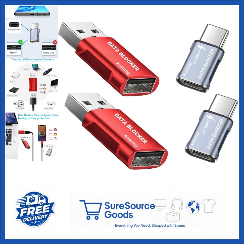 USB Data Blocker for Safe Fast Charging 20V/4A Compatible with Laptops & Phones