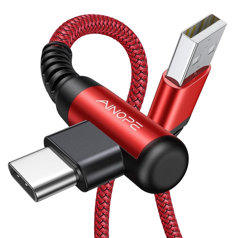 Fast Charging USB Type C Cable 3.1A (2-Pack, 10ft) Right Angle Nylon Braided Red gallery