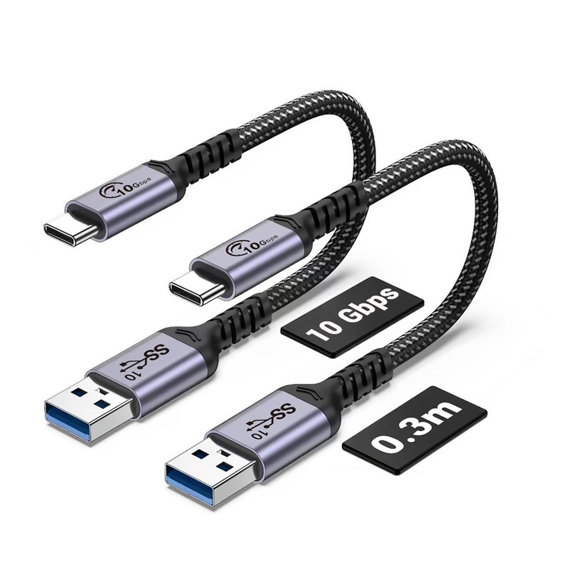 SUMPK Android Auto USB C Cable 10Gbps 1FT 2 Packs, C 3.1 Gen 2 1 ft, Grey
