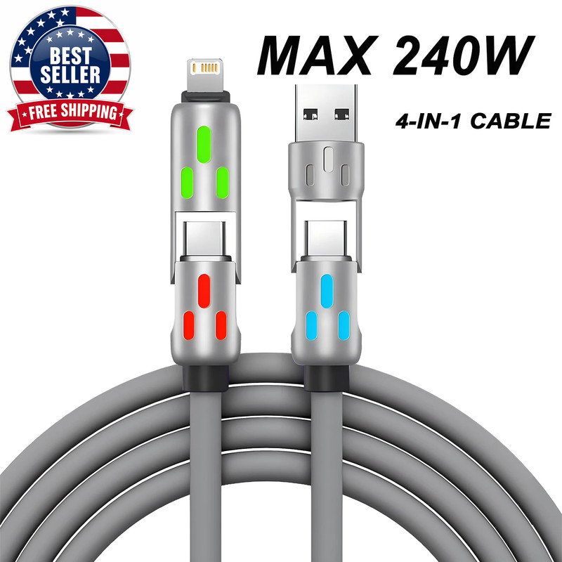 4-IN-1 240W USB Type C to USB C Cable PD Fast Charger Wire for Iphone 16 Pro Max