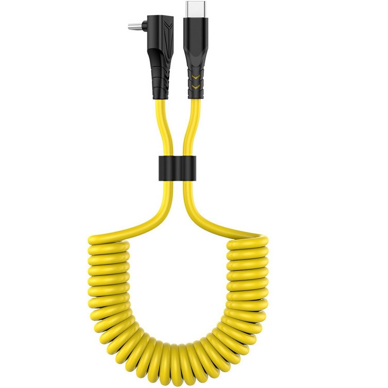 Smays USB-C to USB-C Coiled Cable 60W Fast Charge 90� Right Angle Spring Retr…