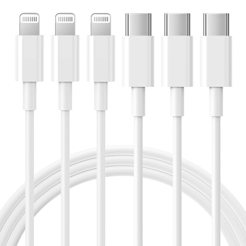 RCTech USB C to Lightning Cable 3Pack 6FT [MFi Certified] 6 feet, White