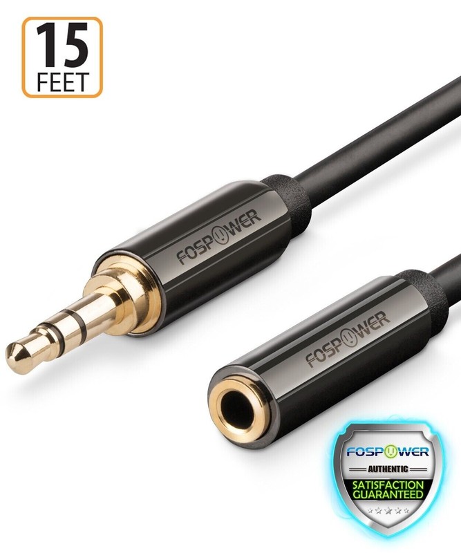 FosPower 15ft 3.5mm Male to Female TRS Stereo Aux Audio Extension Cable Adapter