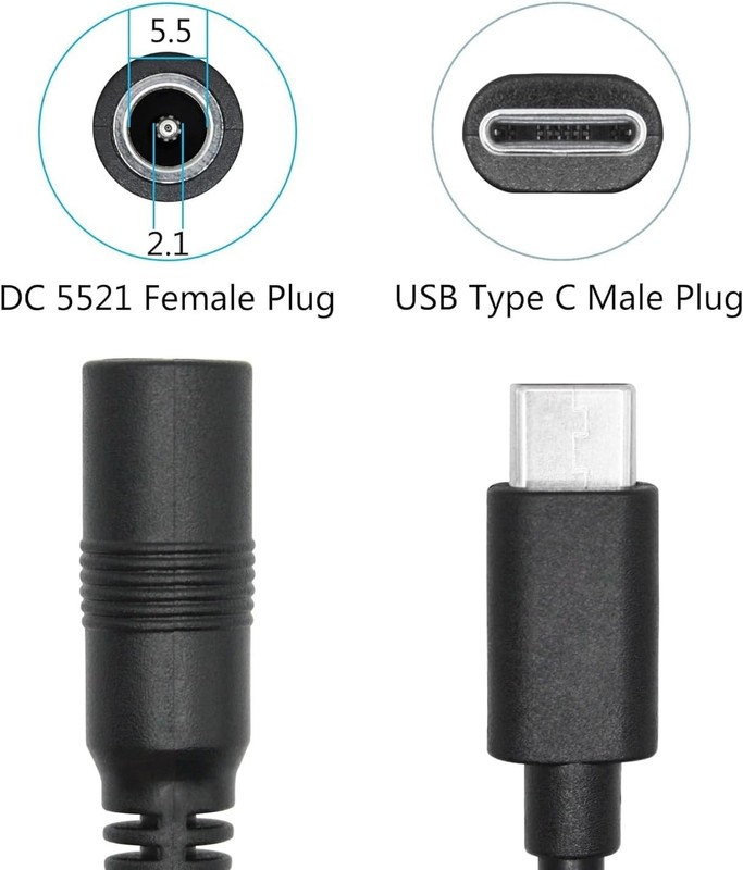 30cm USB C to 5.5x2.1mm DC Power Cable – 100W Fast Charging Versatile Adapter gallery