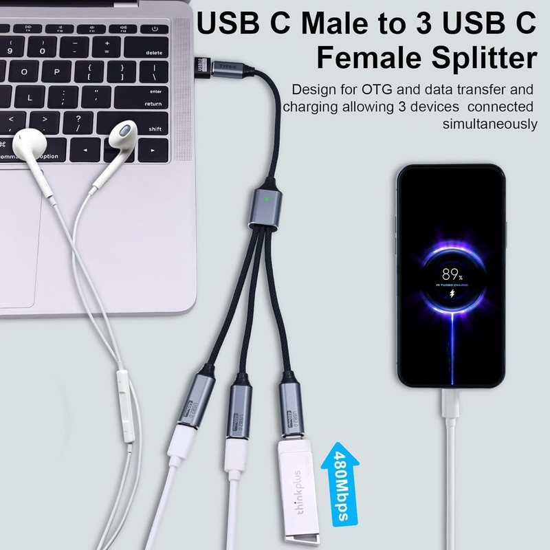 USB C Splitter 1 in 3 Out Cable, USB C Y Splitter 1 Male to 3 Female Charging... gallery