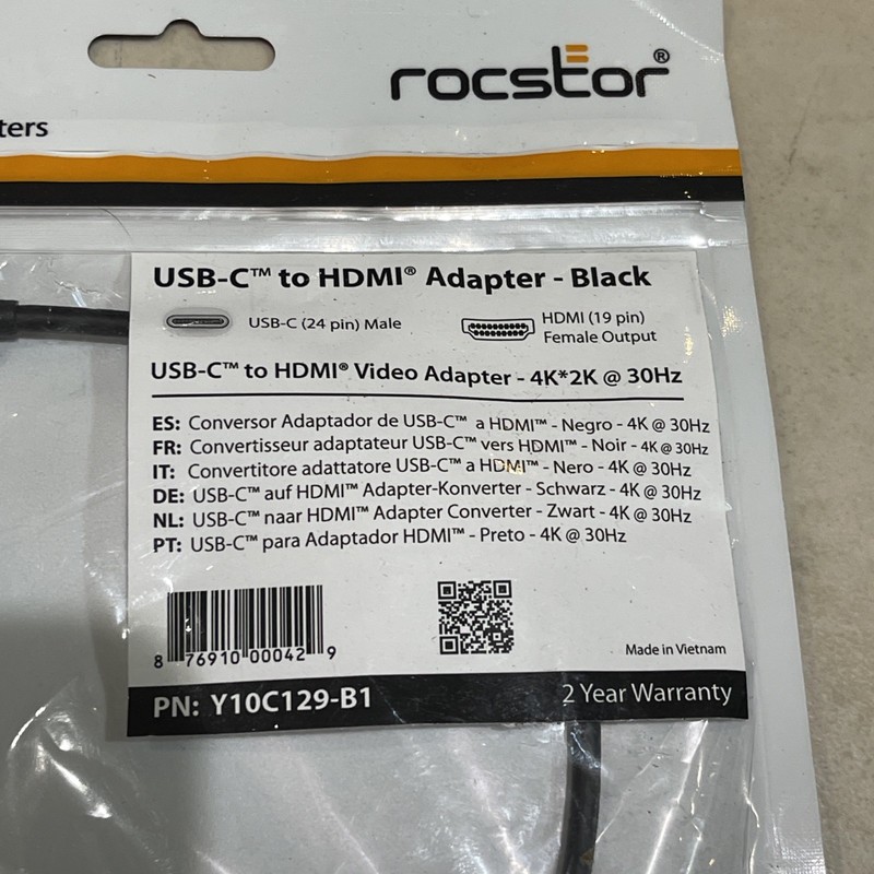 Rocstor Y10C129-B1 USB-C to HDMI Video Adapter M/F – 4K/60Hz – 6in New gallery