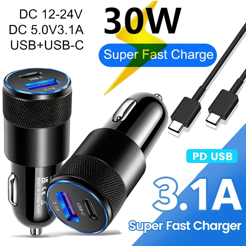 30W Car Charger Type C Fast Charging For Samsung Galaxy S23 S21 Ultra Z Fold4 5G