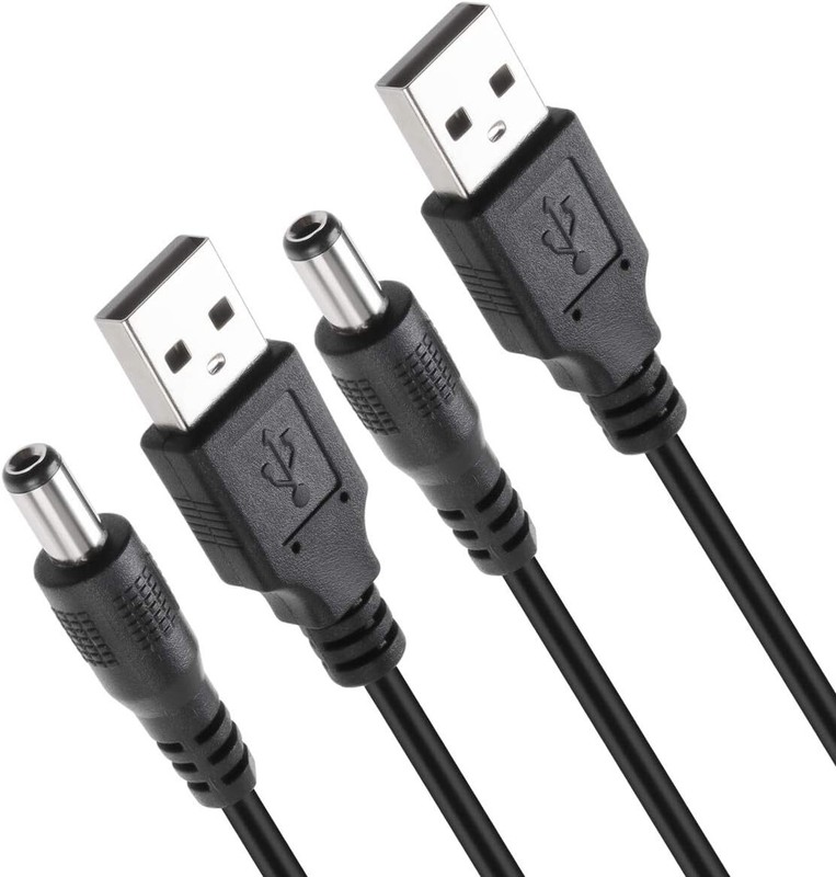 2 USB-A to 5.5mm x 2.1mm Barrel Jack Male DC 5V Power Charger Connector Cables
