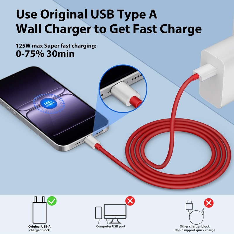 APAPATEK for Oneplus USB C Cable 80W Super-vooc Charging, 6.6ft 10A Red gallery