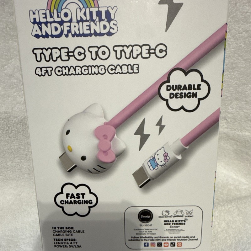 Hello Kitty and Friends USB-C to USB-C 4ft Fast Charge Cable, Pink + Cable Bite gallery