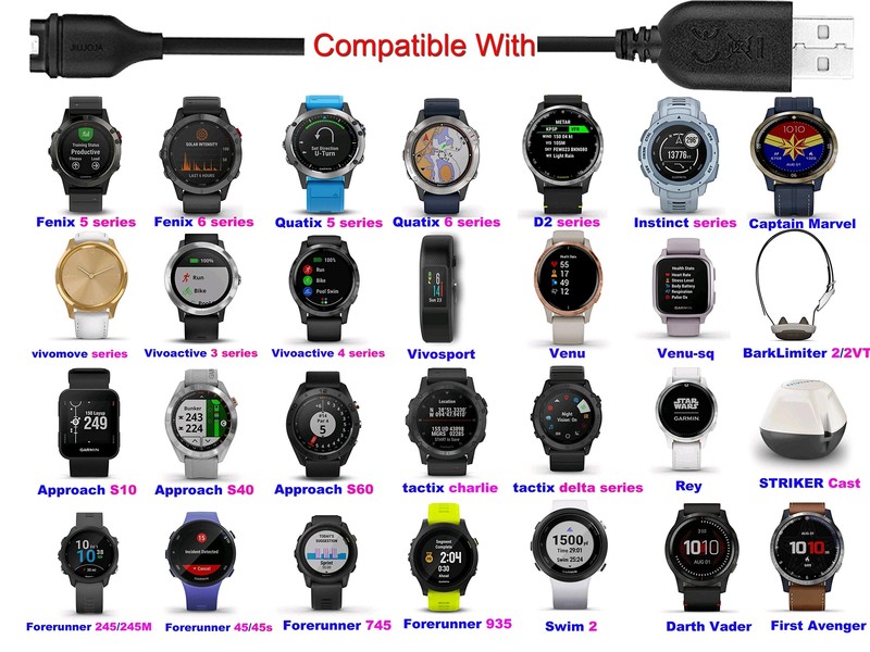Charger Cable Compatible With Garmin Watch 3.93ft Length 2pack And 8pcs Colour gallery