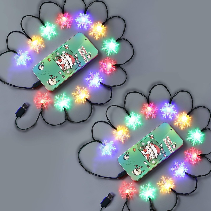 2 Pack USB Type C Christmas Light Phone Charger Cable, Multicolor 12 LED 50 I…