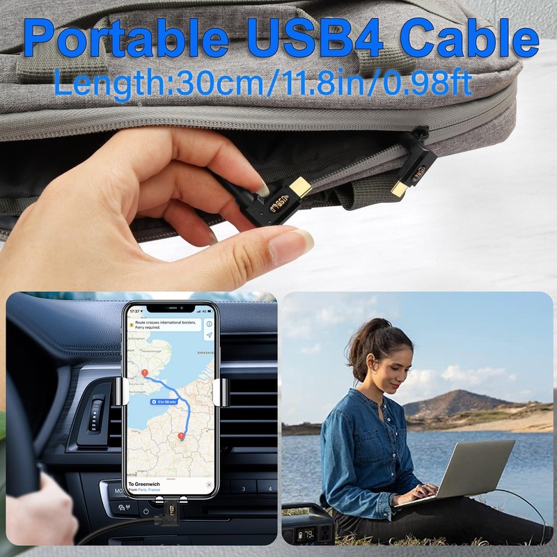 USB4 C Cable 90 Degree Right Angle 240W 40Gbps 8K Video 0.3m 1 Ft Type C gallery