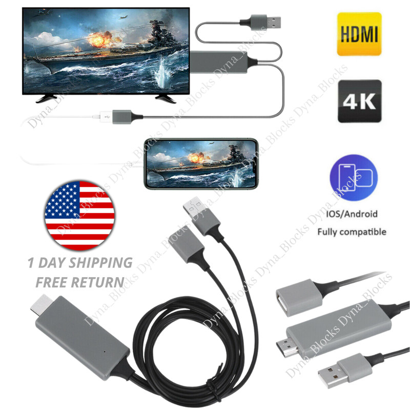 1080P HDMI Mirroring USB Cable Phone to TV Adapter For iPhone Samsung Android