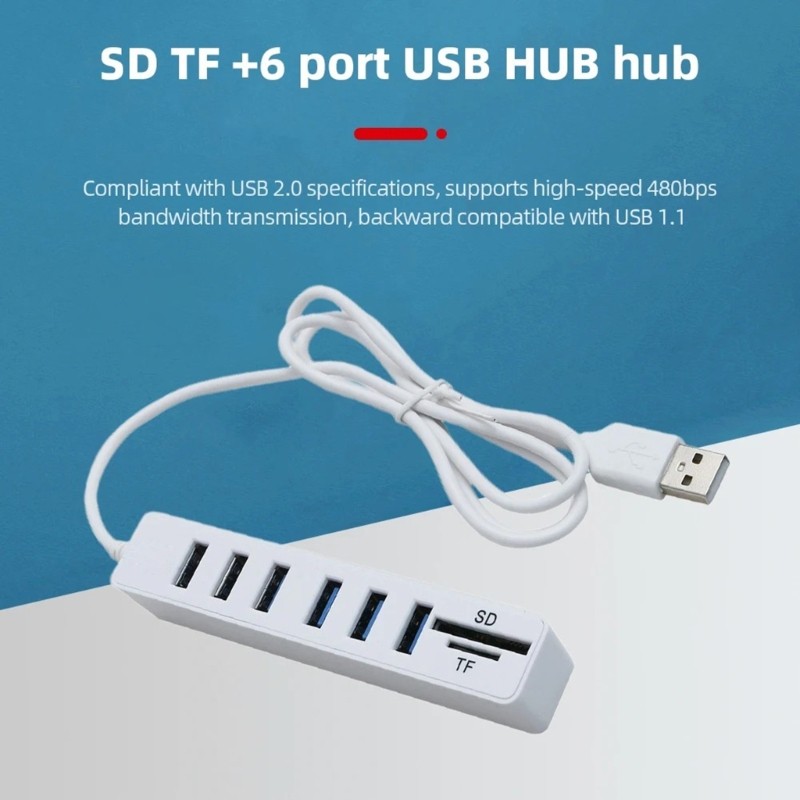 USB 2.0 Splitter with Overcurrent Protections 6 Port Safe Charging Hub for gallery