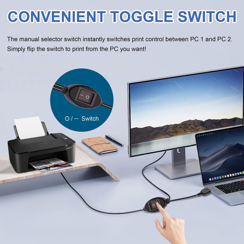 2 in 1 Printer Cable Splitter, USB B to Dual USB A Cord for Two Computers Sha... gallery