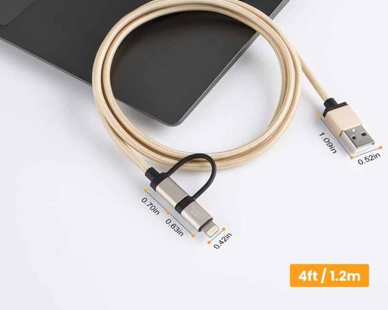 CableCreation 2-in-1 For Apple & Android Micro USB 4ft Braided Cable, Gold Color gallery