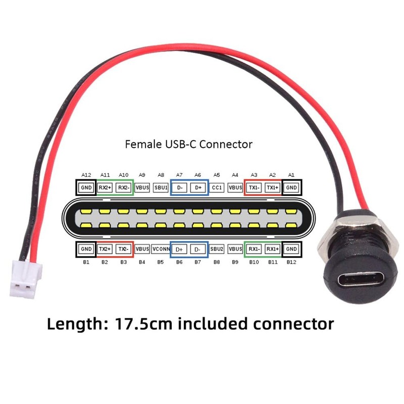 5pcs DIY Type C Female Socket 2Pin Header Wire Extension DC 5V Power Cord 17.5cm gallery