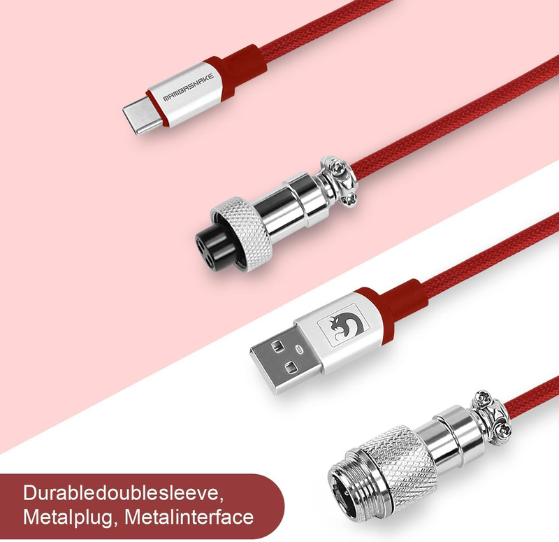 USB C to A Coiled Keyboard Cable Red, Detachable Spiral Wired, Extendable Spring gallery