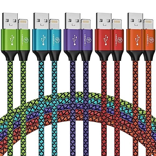 Iphone Charger 5 Pack 10 Ft USB Lightning Cable Apple Mfi Certified Cable Fast C