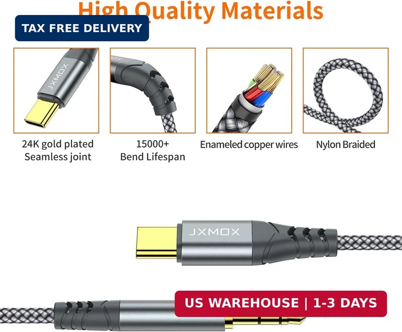 JXMOX USB C to 3.5mm Audio Aux Jack Cable (4ft), Type C to 3.5mm Headphone Car S gallery